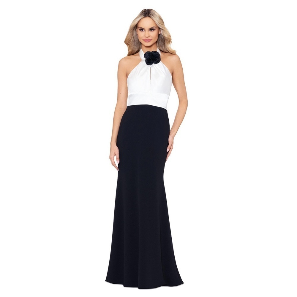 Betsy & Adam Elegant Black and White Dress
